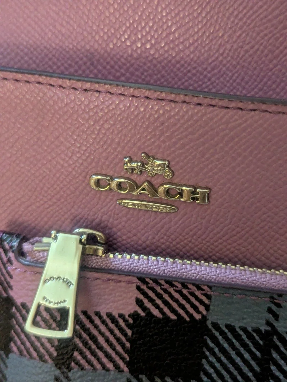 Coach East West Leather Crossbody with Lilic & Blue Plaid Pouch F 22252